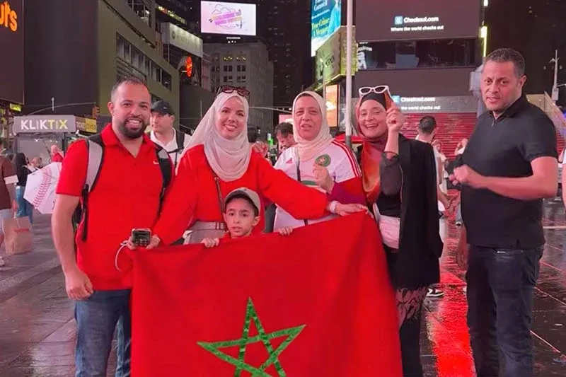 Moroccan Supporters Celebrate Their Team in New York's Times Square